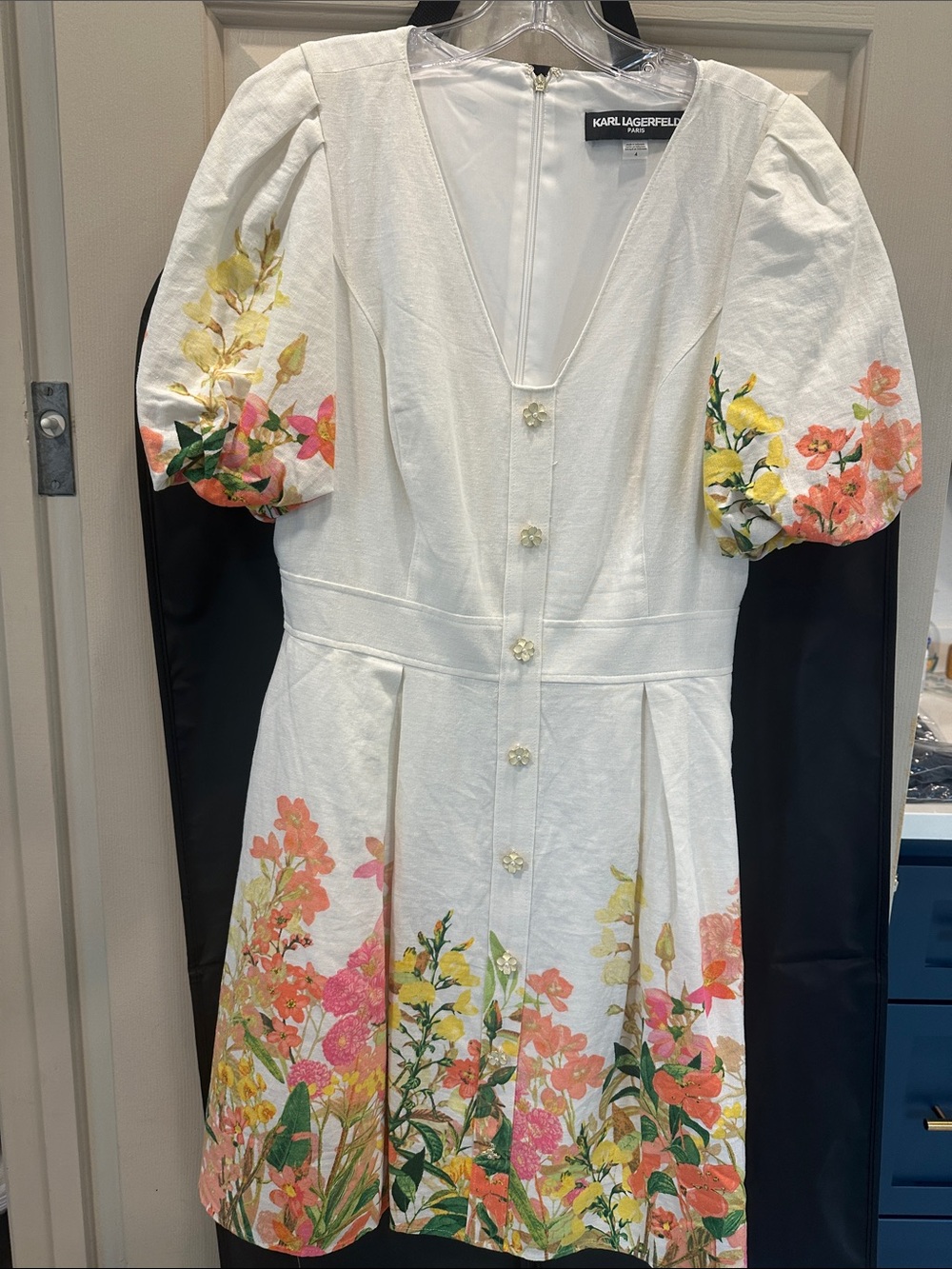 Karl Lagerfeld White Dress with Floral Border Print